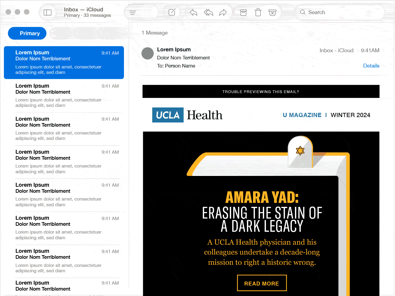 Animated gif illustrating the email version of U Magazine
